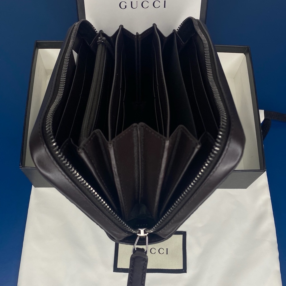 GUCCI Signature Ace GG Logo Calfskin Leather Zip Clutch Wallet Purse brand NEW - Picture 12 of 15